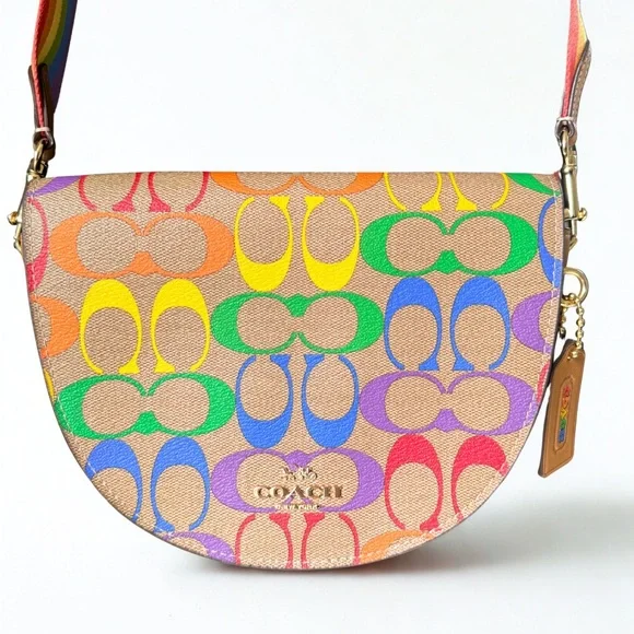 🌈 COACH Willow Saddle Bag in Rainbow Signature Canvas - Pride Edition & Dust Bag - Picture 3 of 12